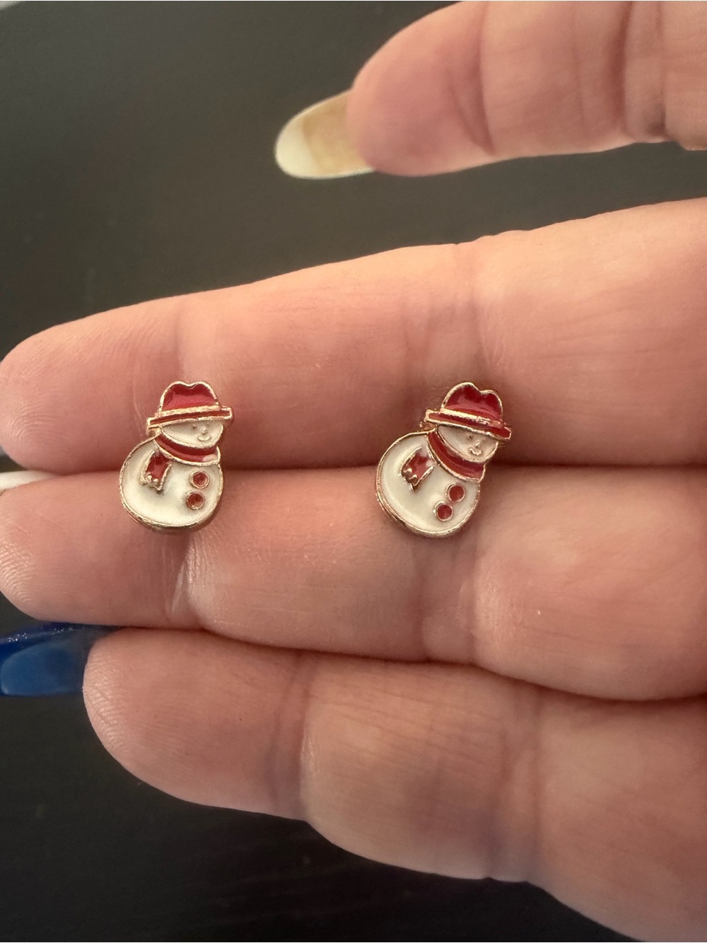 Gold-Tone Red & White Snowman Stud Earrings